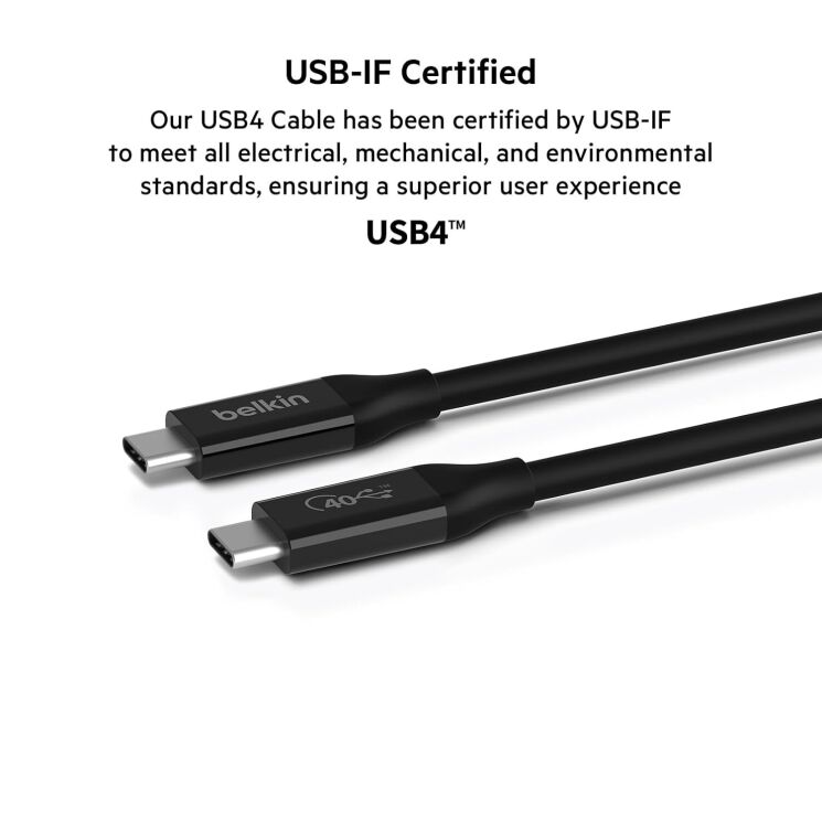 Кабель Belkin USB4 Type-C to Type-C 100W (0.8m) - Black: фото 8 з 13