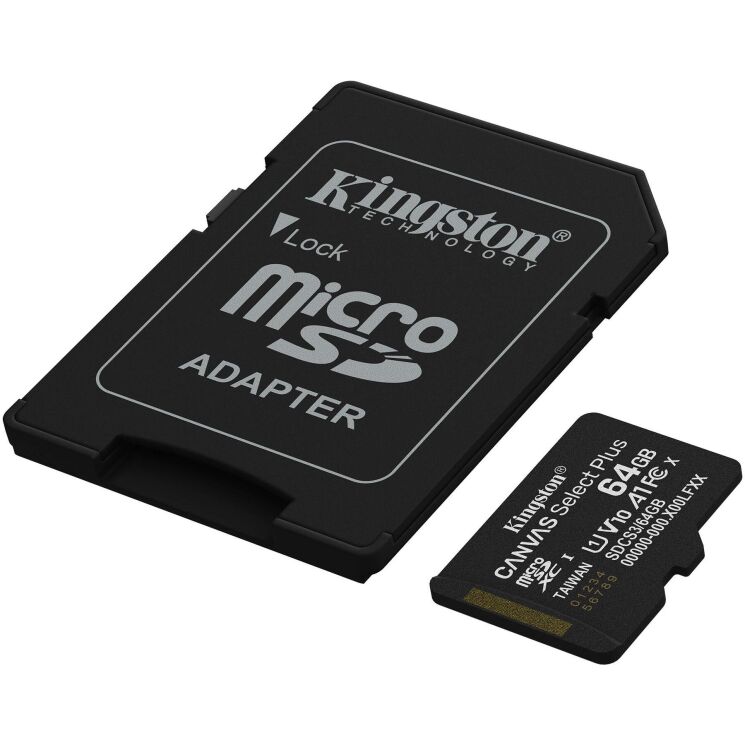 Карта памяти Kingston microSDXC 64GB Canvas Select Plus Gen3 UHS-I U1 V10 A1 (100MB/s) + адаптер (SDCS3/64GB) - Black: фото 2 из 7
