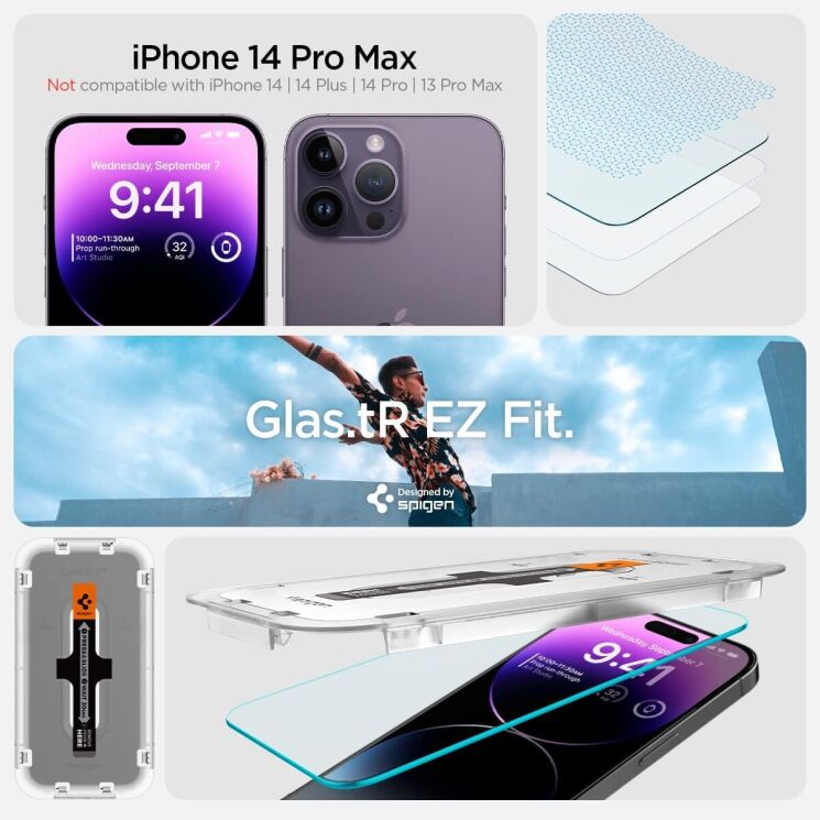 Комплект защитных стекол Spigen (SGP) GLAS.tR EZ Fit Sensor Protected для Apple iPhone 14 Pro Max (AGL05202): фото 10 из 15