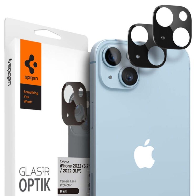 Комплект защитных стекол Spigen (SGP) Optik Lens Protector для Apple iPhone 14 / 14 Plus - Black: фото 1 из 11