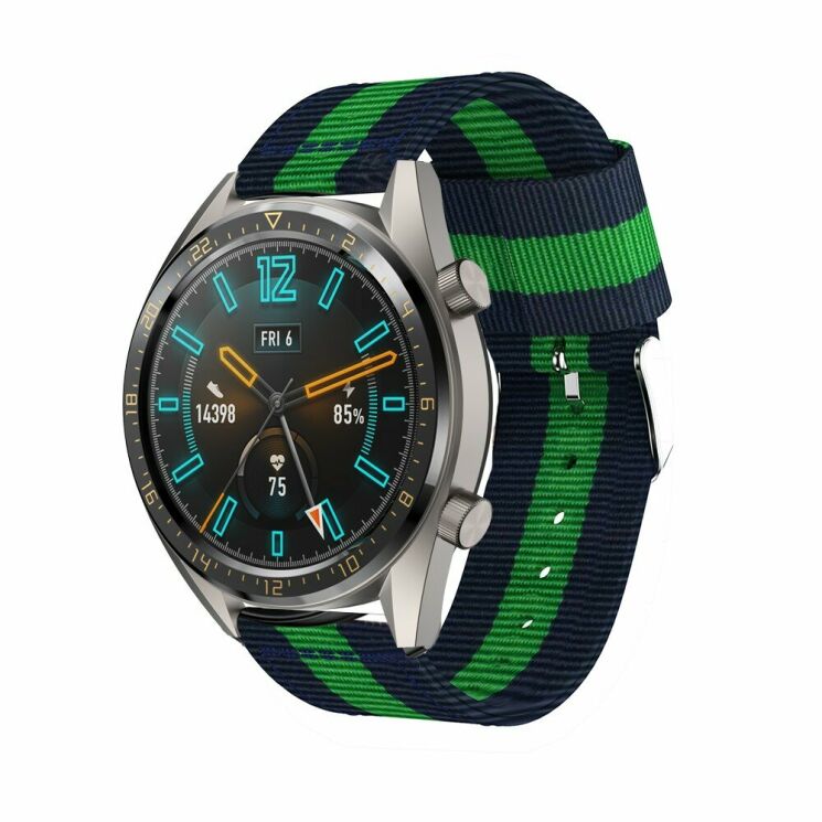 Ремешок Deexe Canvas Style для Huawei Watch GT / Watch GT2 46mm / Watch GT 2e - Blue / Green: фото 2 из 5