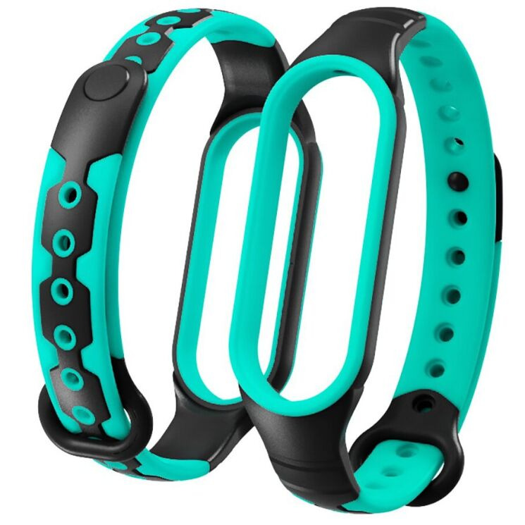 Ремешок Deexe Geometric Design для Xiaomi Mi Band 5 / Mi Band 6 - Black / Green: фото 1 из 5