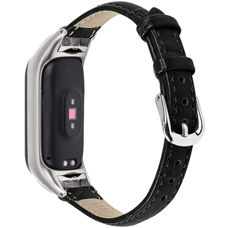 Ремешок Deexe Leather Strap для Xiaomi Mi Smart Band 8 / 9 - Black: фото 1 из 5