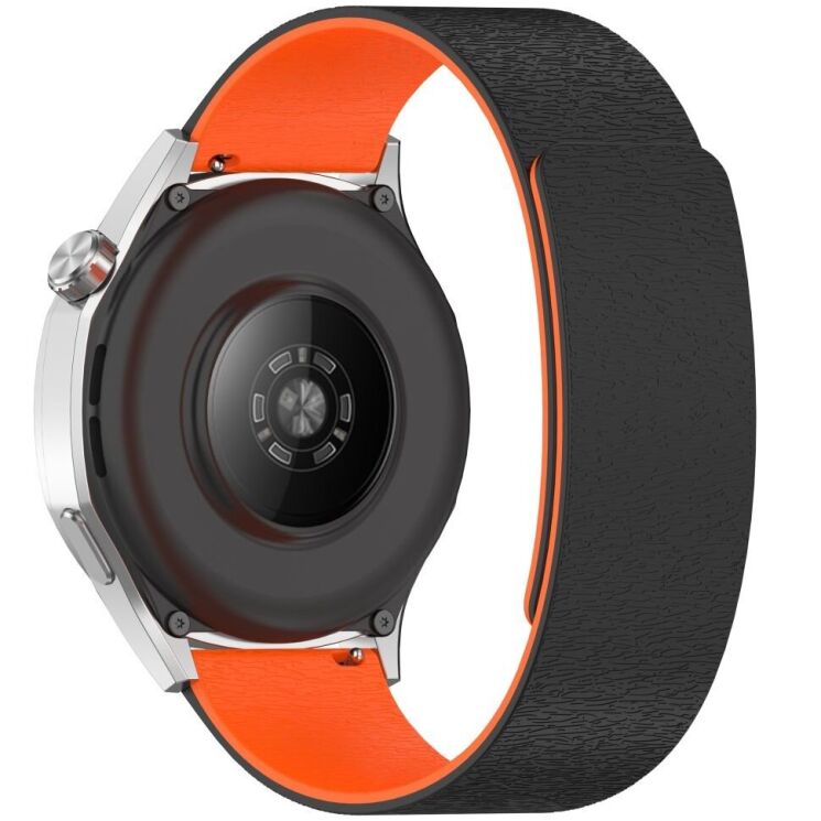 Ремешок Deexe Magnetic Silicone Strap для Huawei Watch GT 3 (42mm) - Black / Orange: фото 1 из 5