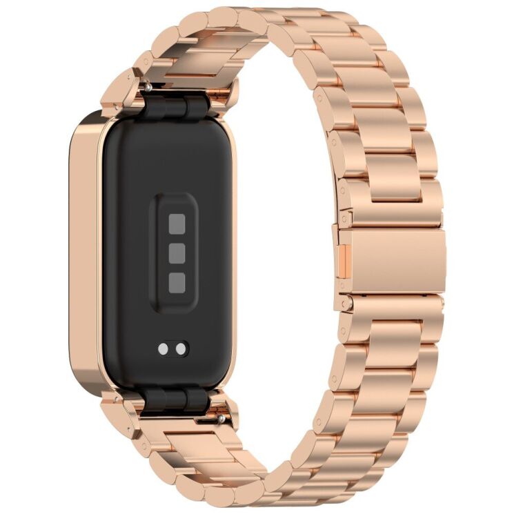 Ремешок Deexe Stainless Steel для Xiaomi Mi Smart Band 9 Active / Redmi Band 3 - Rose Gold: фото 1 из 13