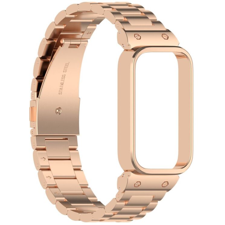 Ремешок Deexe Stainless Steel для Xiaomi Mi Smart Band 9 Active / Redmi Band 3 - Rose Gold: фото 3 из 13