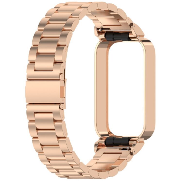 Ремешок Deexe Stainless Steel для Xiaomi Mi Smart Band 9 Active / Redmi Band 3 - Rose Gold: фото 2 из 13