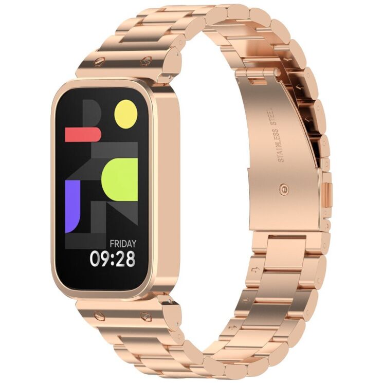 Ремешок Deexe Stainless Steel для Xiaomi Mi Smart Band 9 Active / Redmi Band 3 - Rose Gold: фото 4 из 13