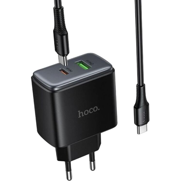 Сетевое зарядное устройство Hoco C158A Upgrade PD45W + QC3.0 + кабель Type-C to Type-C - Black: фото 3 из 6