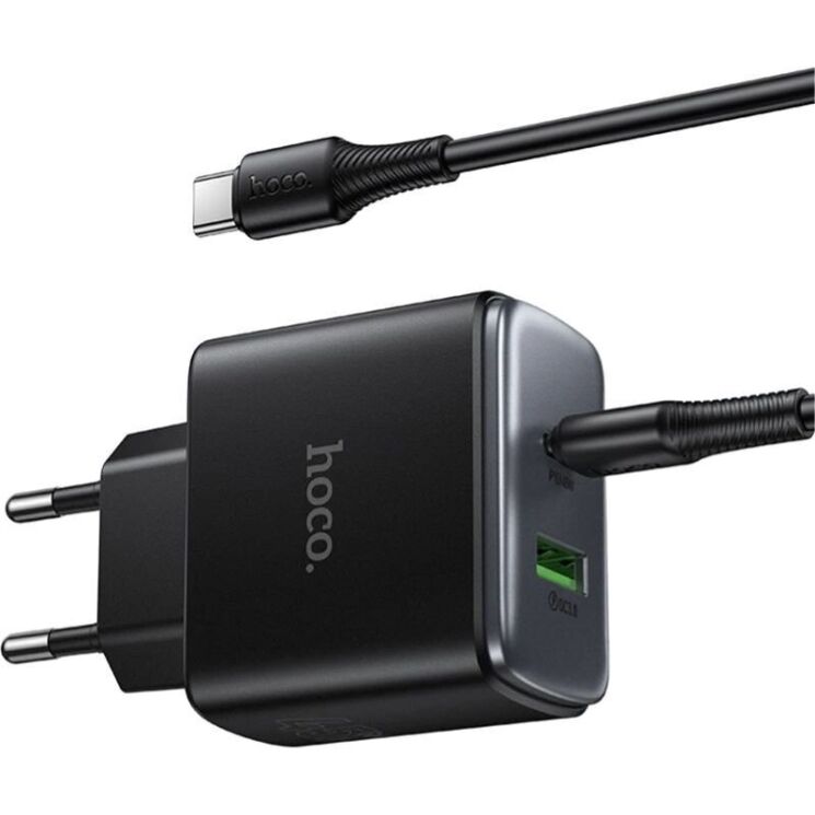 Сетевое зарядное устройство Hoco C158A Upgrade PD45W + QC3.0 + кабель Type-C to Type-C - Black: фото 4 из 6