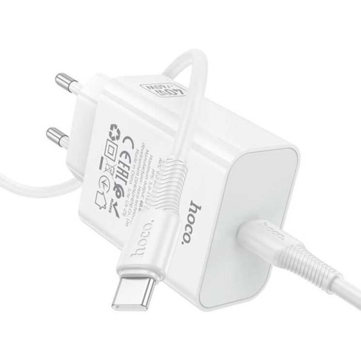 Мережевий зарядний пристрій Hoco C162A PD40W + кабель Type-C to Type-C - White (995688W) Мережевий зарядний пристрій Hoco C162A PD40W + кабель Type-C to Type-C - White: фото 5 з 9