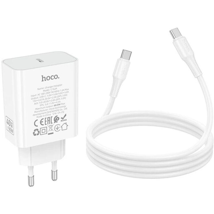 Мережевий зарядний пристрій Hoco C162A PD40W + кабель Type-C to Type-C - White (995688W) Мережевий зарядний пристрій Hoco C162A PD40W + кабель Type-C to Type-C - White: фото 6 з 9