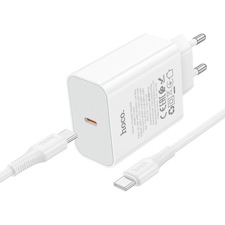 Мережевий зарядний пристрій Hoco C162A PD40W + кабель Type-C to Type-C - White (995688W) Мережевий зарядний пристрій Hoco C162A PD40W + кабель Type-C to Type-C - White: фото 4 з 9