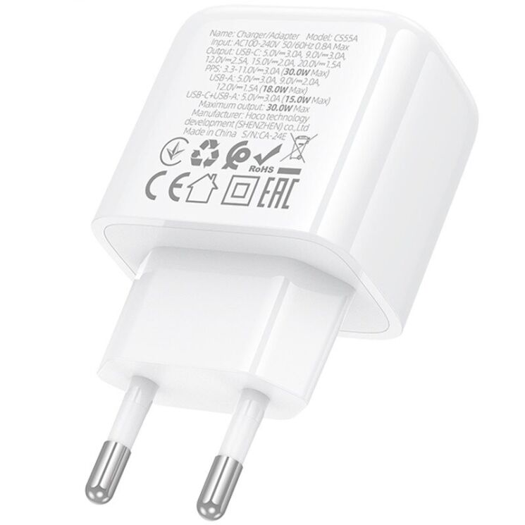 Сетевое зарядное устройство Hoco CS55A Surplus PD30W+QC3.0 - White: фото 6 из 8