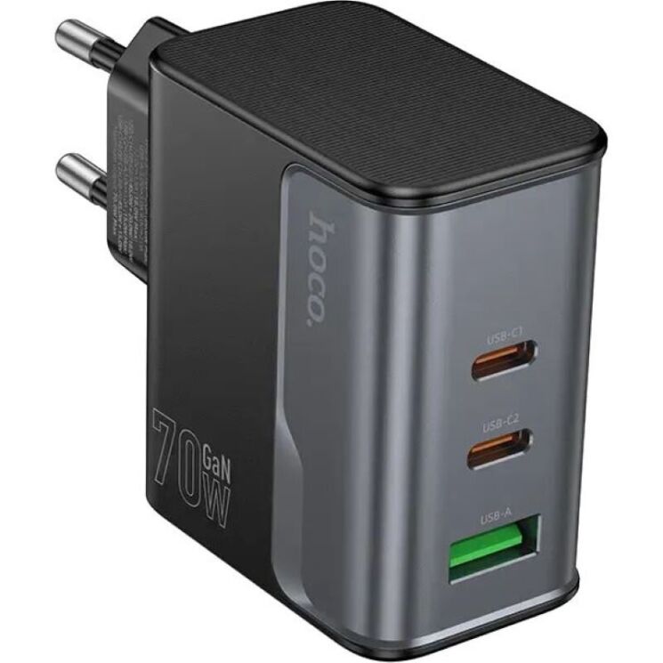 Сетевое зарядное устройство Hoco CS75A PD70W + QC3.0 (USB + 2Type-C) - Midnight Black (995646B) Сетевое зарядное устройство Hoco CS75A PD70W + QC3.0 (USB + 2Type-C) - Midnight Black: фото 1 из 9