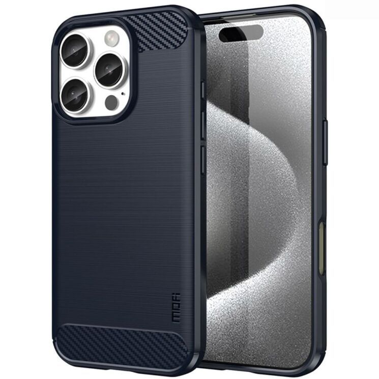 Силиконовый (TPU) чехол MOFI Carbon Fiber для Apple iPhone 16 Pro Max - Blue: фото 1 из 12