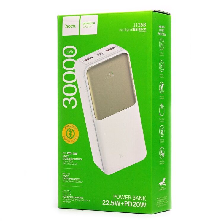 Зовнішній акумулятор Hoco J136B Sirui 22.5W+PD20W (30000mAh) - White: фото 3 з 6