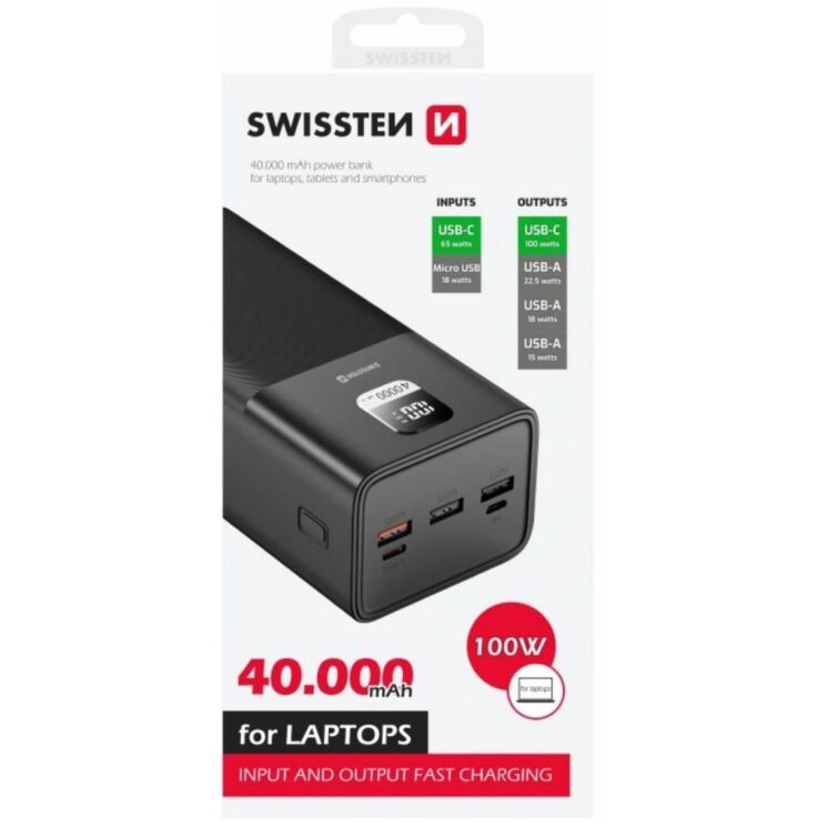 Зовнішній акумулятор SWISSTEN Power Line PD100W (40000mAh) - Black: фото 2 з 4