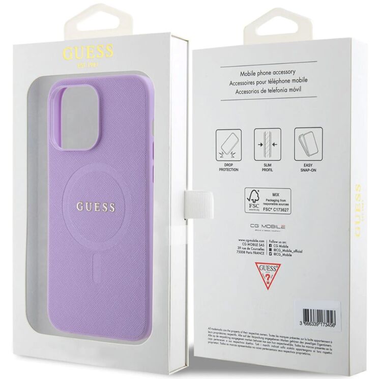 Защитный чехол Guess Saffiano MagSafe для Apple iPhone 15 Pro Max - Purple: фото 7 из 7