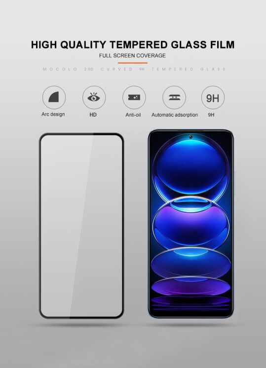 Защитное стекло MOCOLO Full Glue Cover для Xiaomi Redmi Note 12 Pro 5G / Poco X5 Pro - Black: фото 4 из 10