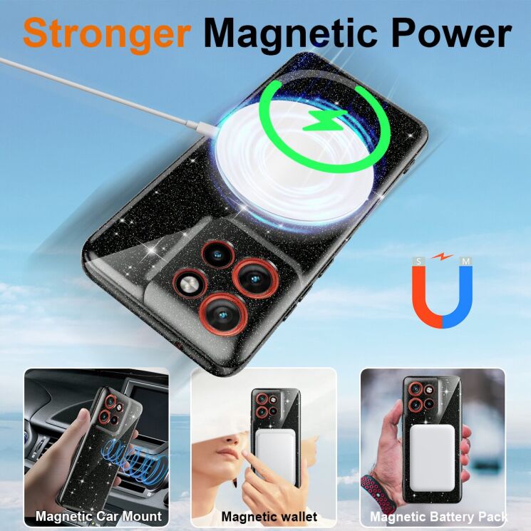 Защитный чехол Deexe Glitter Case with MagSafe для Motorola Edge 50 Neo / 60 Neo - Blue: фото 2 из 7