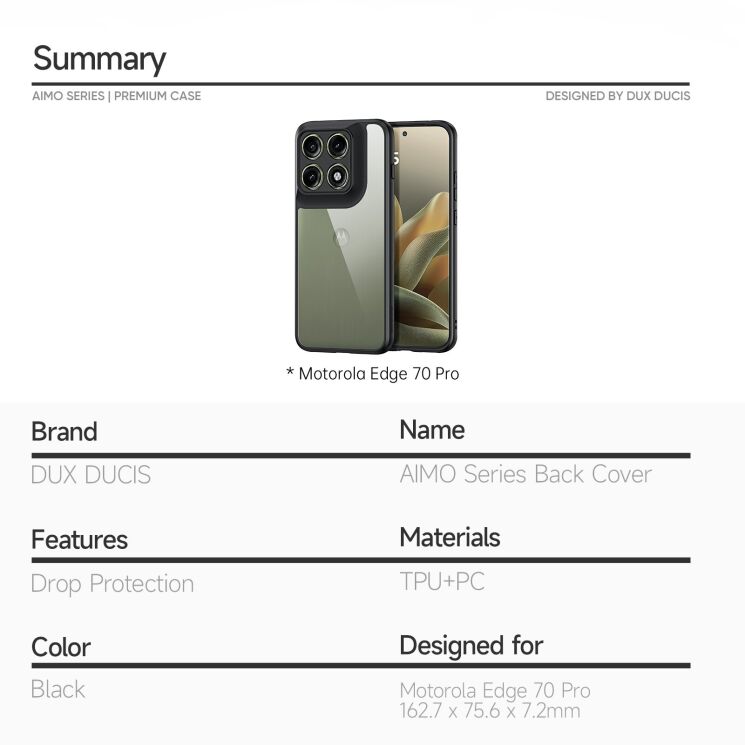 Захисний чохол DUX DUCIS Aimo Series для Motorola Edge 70 Pro - Black: фото 9 з 9