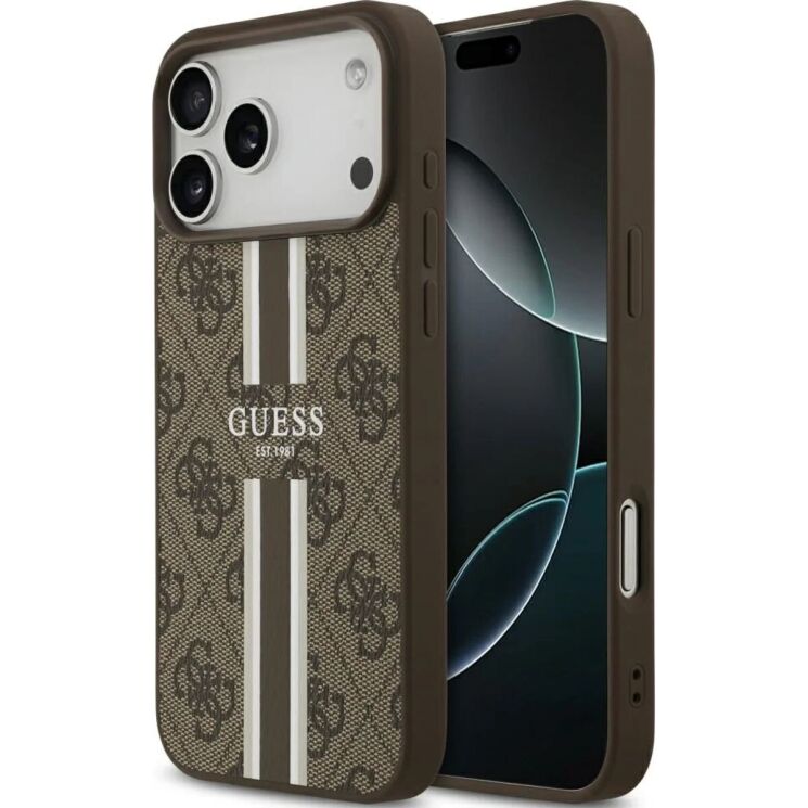 Защитный чехол Guess 4G Printed Stripes MagSafe для iPhone 17 Pro Max (GUHMP17XP4RPSW) - Brown: фото 1 из 9