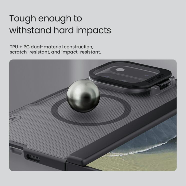 Защитный чехол NILLKIN Super Frosted Shield Prop Magnetic для Google Pixel 11 Pro Fold - Black: фото 8 из 14