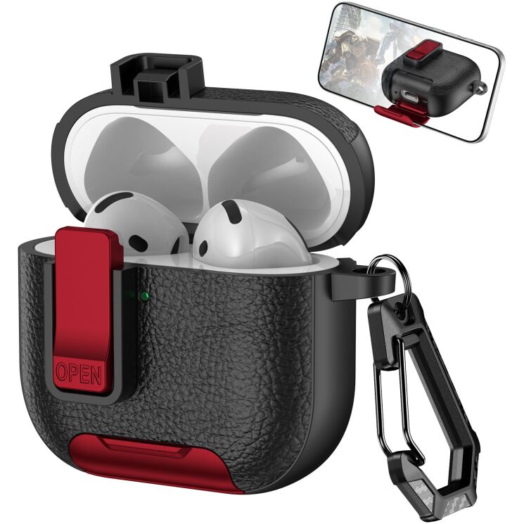 Захисний чохол Reframe Leather Texture для Apple AirPods 4 - Black / Red (364457BR) Захисний чохол Reframe Leather Texture для Apple AirPods 4 - Black / Red: фото 1 з 6