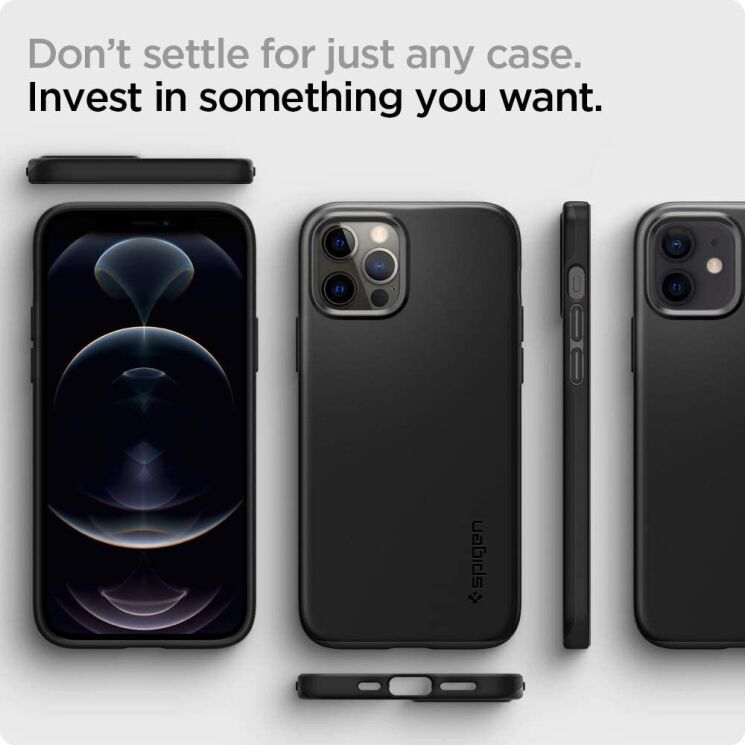 Защитный чехол Spigen (SGP) Thin Fit для Apple iPhone 12 / iPhone 12 Pro - Black: фото 12 из 17