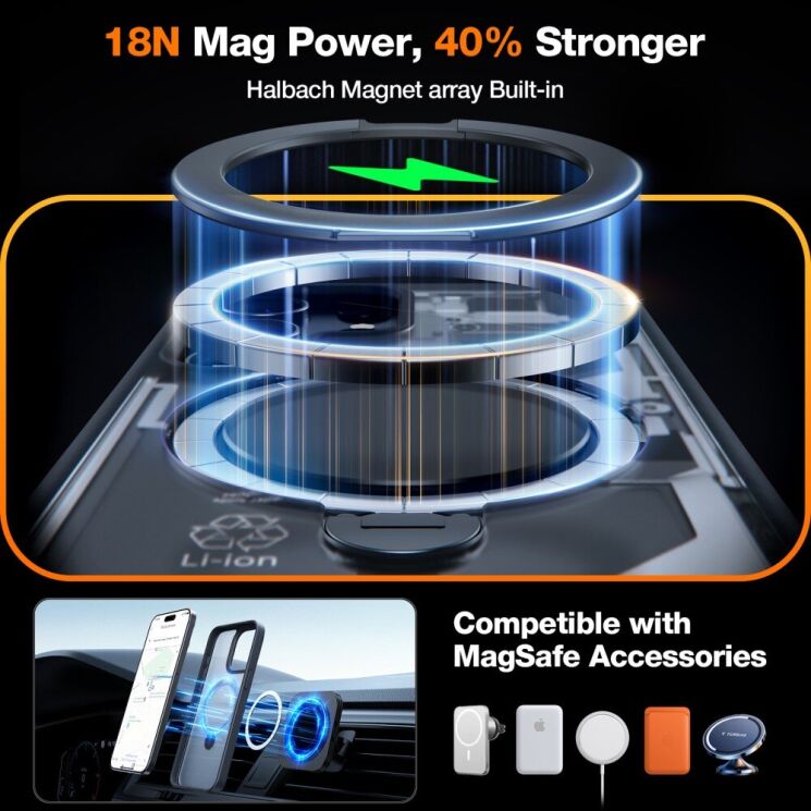 Защитный чехол TORRAS Ostand Spin MagSafe для Apple iPhone 15 Pro Max - Transparent: фото 4 из 6