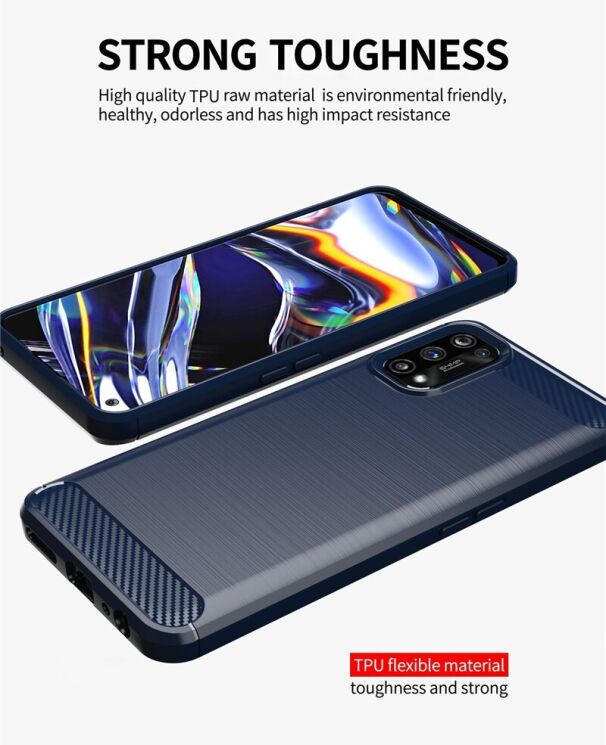 Защитный чехол UniCase Carbon для Realme 7 Pro - Blue: фото 4 из 9