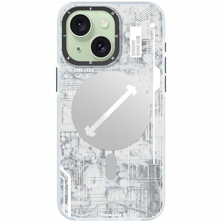 Захисний чохол YOUNGKIT Futuristic Circuit Magsafe для Apple iPhone 15 - White: фото 1 з 8