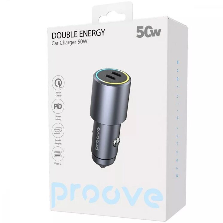 Автомобільний зарядний пристрій Proove Double Energy 50W (Type-C + Type-C) - Metal Gray: фото 5 з 5