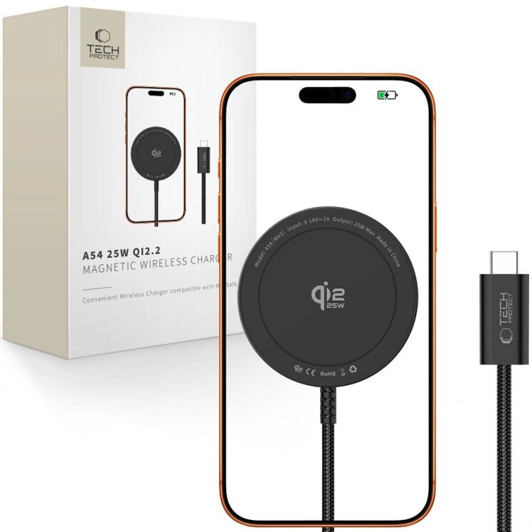 Бездротовий зарядний пристрій Tech-Protect A54 Magnetic 25W Qi2.2 (5906302323913) - Black (958320B) Бездротовий зарядний пристрій Tech-Protect A54 Magnetic 25W Qi2.2 (5906302323913) - Black: фото 3 з 7