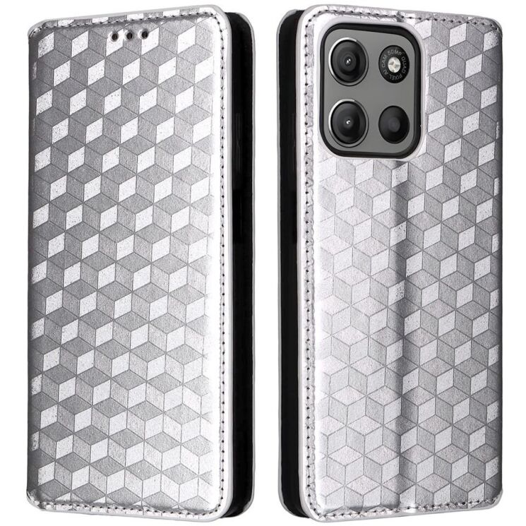 Чехол Deexe Rhombus Book для Motorola Moto G15 / G15 Power - Silver: фото 1 из 10