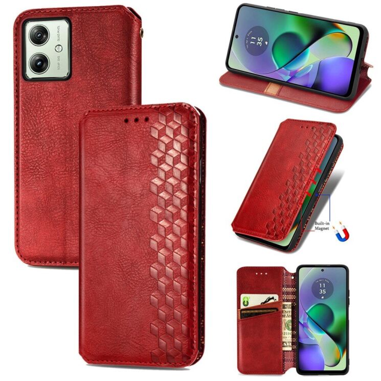 Чехол Deexe Rhombus Wallet для Motorola Moto G54 - Red: фото 4 из 10