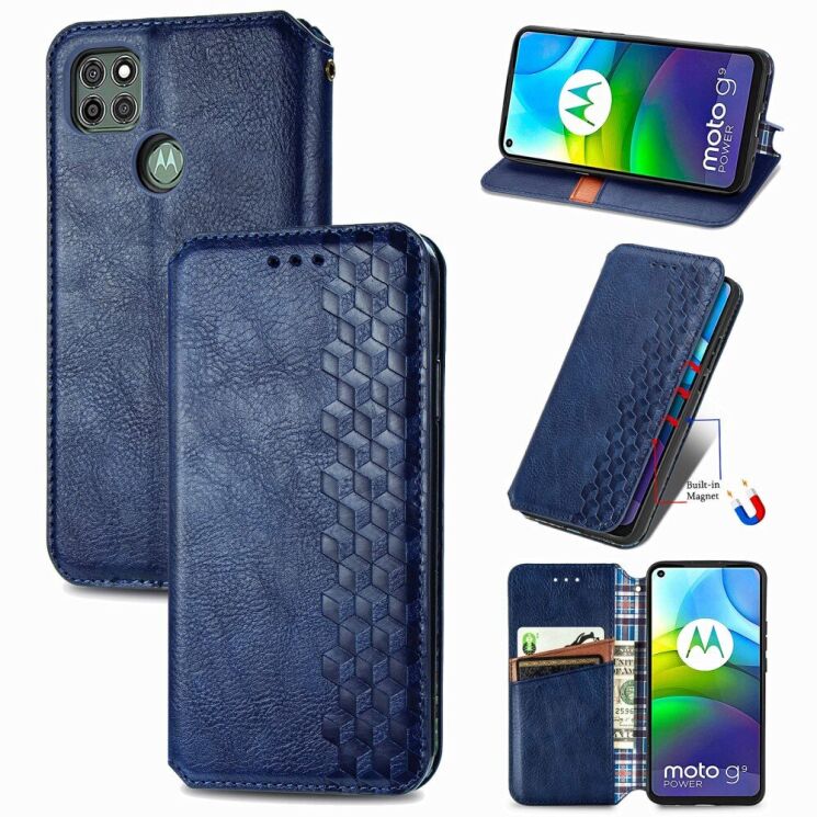 Чехол Deexe Rhombus Wallet для Motorola Moto G9 Power - Blue: фото 1 из 21