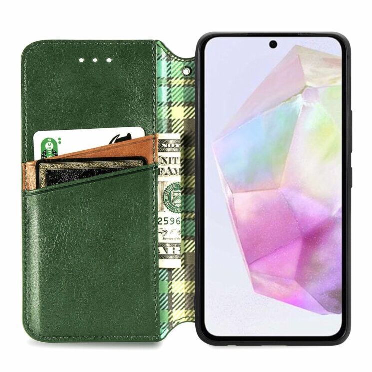 Чехол Deexe Rhombus Wallet для Samsung Galaxy A35 (A356) - Green: фото 2 из 6
