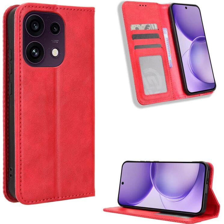 Чехол-книжка Deexe Retro Style для OPPO Reno 16 F/FS - Red: фото 2 из 17