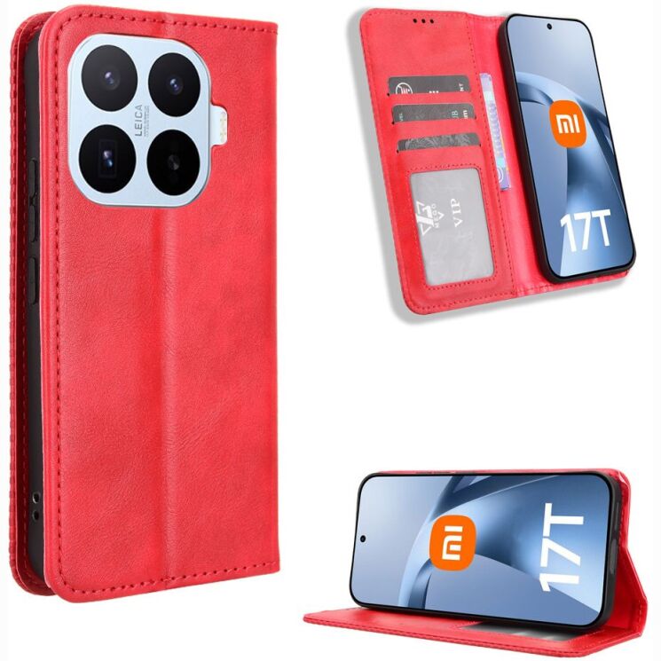 Чохол-книжка Deexe Retro Style для Xiaomi 17T Pro - Red: фото 2 з 18