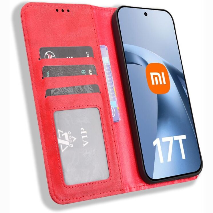 Чохол-книжка Deexe Retro Style для Xiaomi 17T Pro - Red: фото 6 з 18