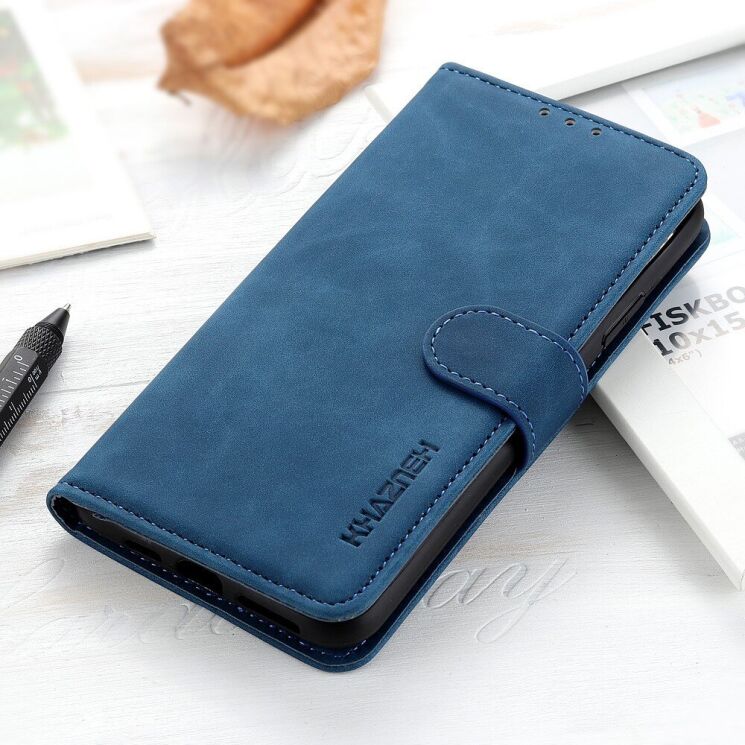 Чехол-книжка с застежкой KHAZNEH Retro Wallet для Google Pixel 5 - Blue: фото 10 из 11
