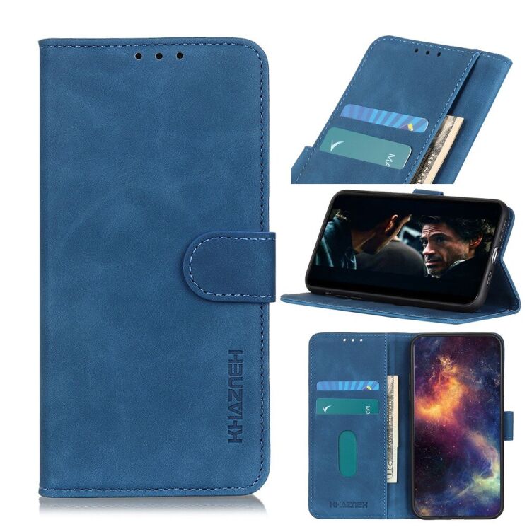 Чехол-книжка с застежкой KHAZNEH Retro Wallet для Google Pixel 5 - Blue: фото 1 из 11