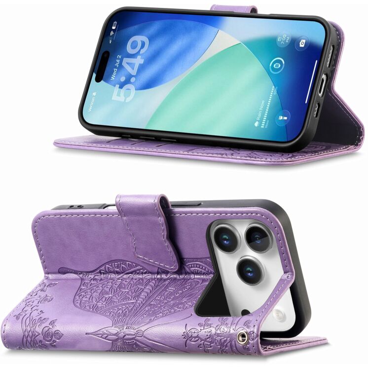 Чохол-книжка з малюнком UniCase Butterfly Pattern для iPhone 18 Pro Max / 17 Pro Max - Light Purple: фото 3 з 9