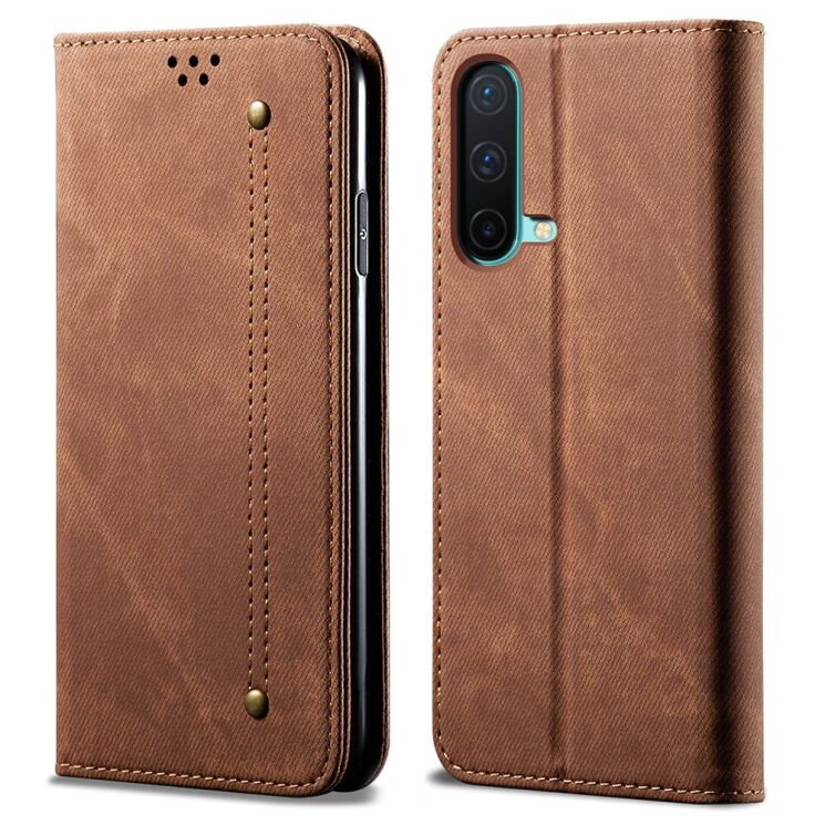 Чехол-книжка с кармашками UniCase Jeans Wallet для OnePlus Nord CE - Brown: фото 1 из 18