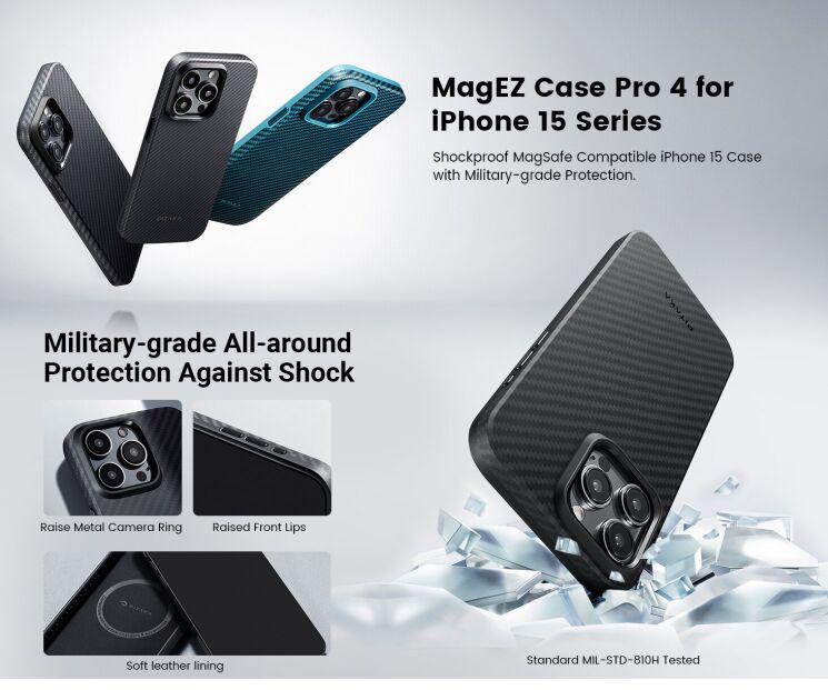 Чехол Pitaka MagEZ Case Pro 4 для Apple iPhone 15 KI1501MMP - Black / Grey: фото 7 из 11