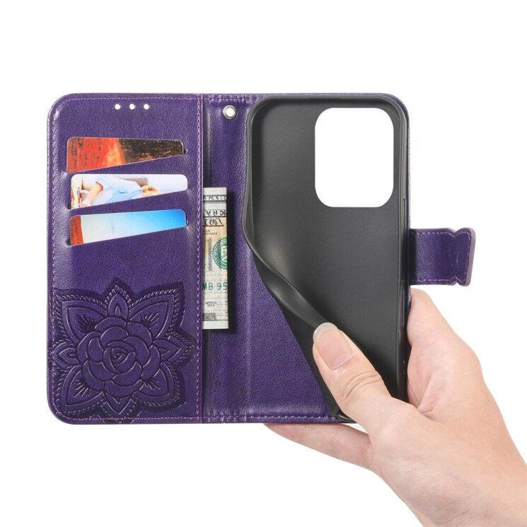 Чехол-книжка с рисунком UniCase Butterfly Pattern для Xiaomi Redmi 15C / Poco C85 - Dark Purple: фото 5 из 9