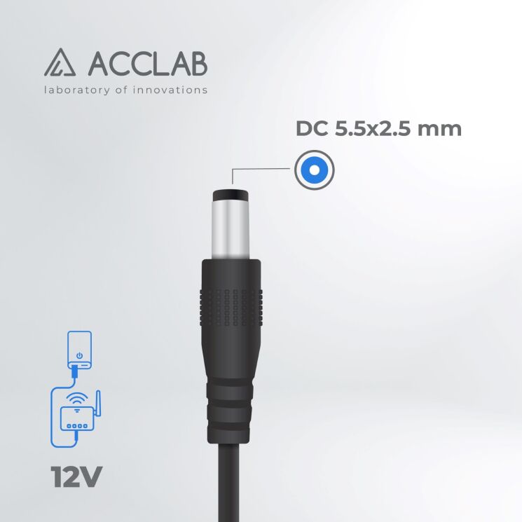 Кабель ACCLAB USB to DC 5.5х2.5мм (12V, 1A, 1m) - Black (982827B) Кабель ACCLAB USB to DC 5.5х2.5мм (12V, 1A, 1m) - Black: фото 3 з 4