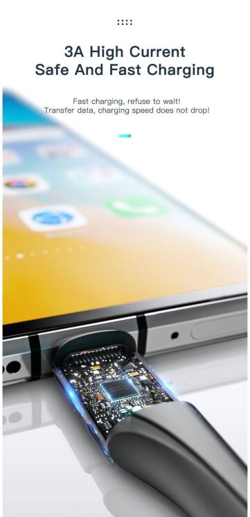 Кабель ESSAGER Rousseau USB to Type-C (3A, 1m) EXCT-LS01 - Black: фото 10 з 18